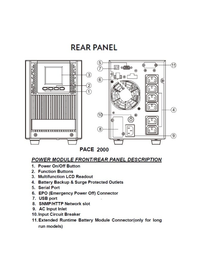 ميركيري برج UPS من ميركوري بيس أونلاين، 1000VA/900W-2000VA/1800W، شاشة LCD، بطاريات مدمجة 12V/9AH، RS232، HID USB، فتحة SNMP (ميركوري بيس 2000VA/1800W) - Image 3